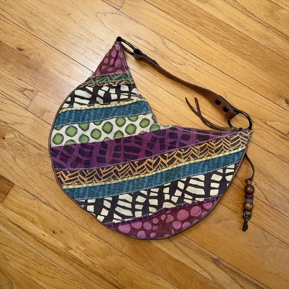 Fossil Handbags - Vintage Y2K Fossil Key Bag Boho Geometric Canvas Leather Accents Handbag Hobo